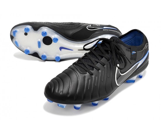 Nike Tiempo Legend 10 Elite FG White Blue Black Low Soccer Cleats For Men