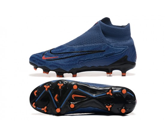 Nike Phantom GX Elite FG High Top Soccer Cleats Deep Blue Black Orange For Men