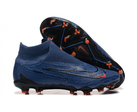 Nike Phantom GX Elite FG High Top Soccer Cleats Deep Blue Black Orange For Men