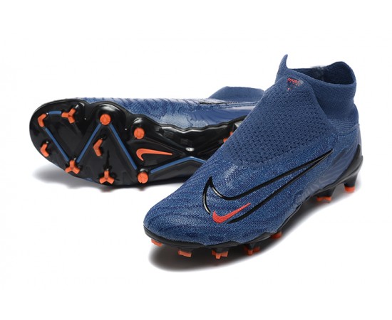 Nike Phantom GX Elite FG High Top Soccer Cleats Deep Blue Black Orange For Men