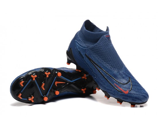 Nike Phantom GX Elite FG High Top Soccer Cleats Deep Blue Black Orange For Men