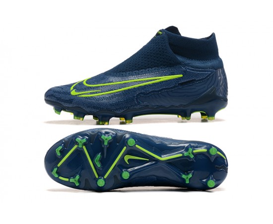 Nike Phantom GX Elite FG High Top Soccer Cleats Deep Blue Yellow Green For Men