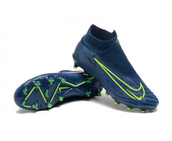 Nike Phantom GX Elite FG High Top Soccer Cleats Deep Blue Yellow Green For Men