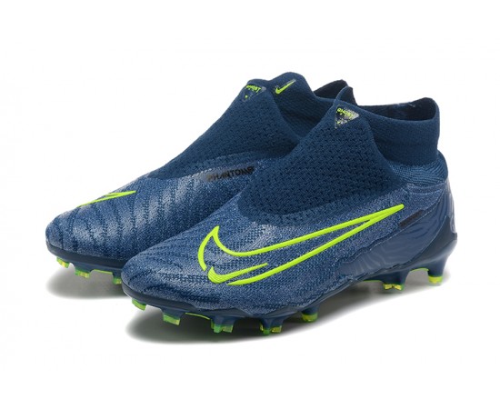 Nike Phantom GX Elite FG High Top Soccer Cleats Deep Blue Yellow Green For Men