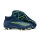 Nike Phantom GX Elite FG High Top Soccer Cleats Deep Blue Yellow Green For Men