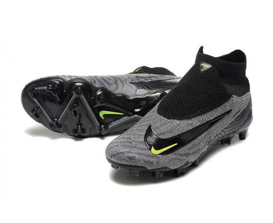 Nike Phantom GX Elite FG High Top Soccer Cleats Grey Black Yellow For Men