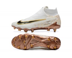 Nike Phantom GX Elite FG High Top Soccer Cleats White Gold Black For Men 