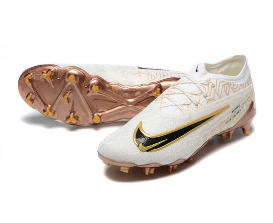 Nike Phantom GX Elite FG Low Soccer Cleats White Yellow Brown For Men