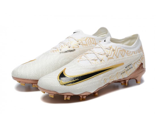 Nike Phantom GX Elite FG Low Soccer Cleats White Yellow Brown For Men