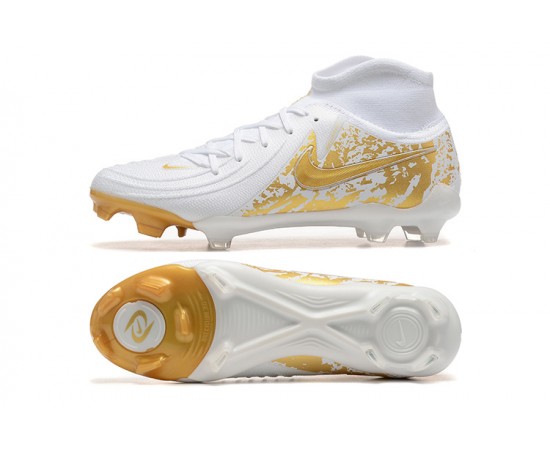 Nike Phantom Luna Elite FG High Top Gold White Soccer Cleats For Men