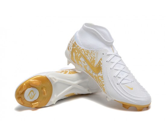 Nike Phantom Luna Elite FG High Top Gold White Soccer Cleats For Men