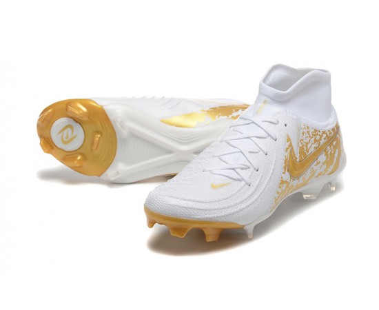 Nike Phantom Luna Elite FG High Top Gold White Soccer Cleats For Men