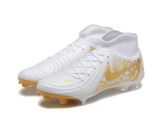 Nike Phantom Luna Elite FG High Top Gold White Soccer Cleats For Men