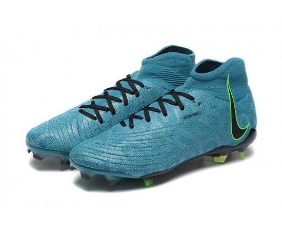 Nike Phantom Luna Elite FG High Top Ltblue Black Green Soccer Cleats For Men