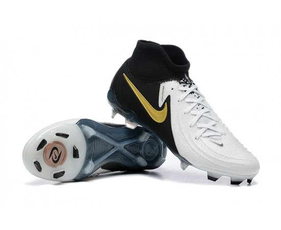 Nike Phantom Luna Elite FG High Top White Black Gold Soccer Cleats For Men And Women