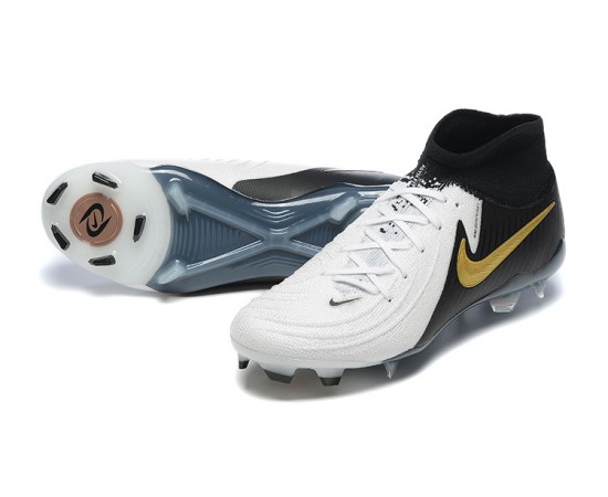 Nike Phantom Luna Elite FG High Top White Black Gold Soccer Cleats For Men And Women