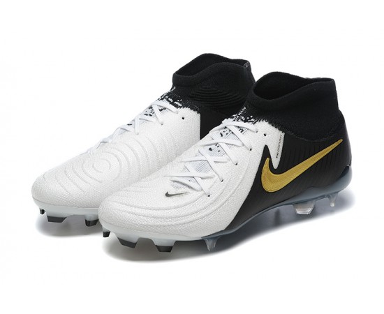 Nike Phantom Luna Elite FG High Top White Black Gold Soccer Cleats For Men And Women