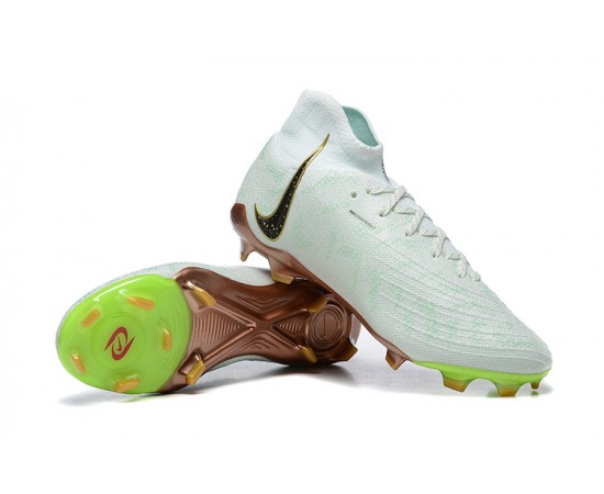 Nike Phantom Luna Elite FG High Top White Gold Green Soccer Cleats For Men