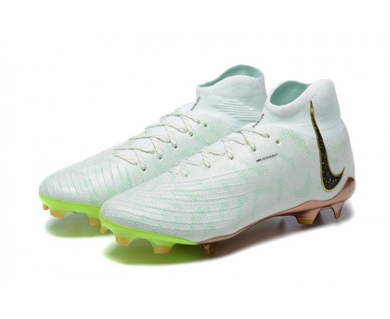 Nike Phantom Luna Elite FG High Top White Gold Green Soccer Cleats For Men