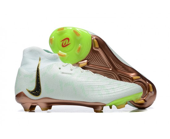 Nike Phantom Luna Elite FG High Top White Gold Green Soccer Cleats For Men