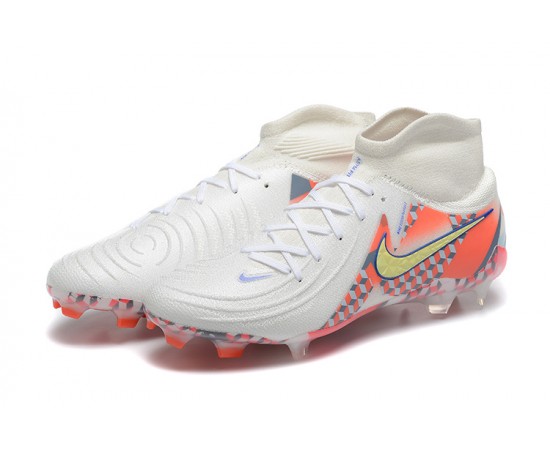 Nike Phantom Luna Elite FG High Top White Orange Soccer Cleats For Men