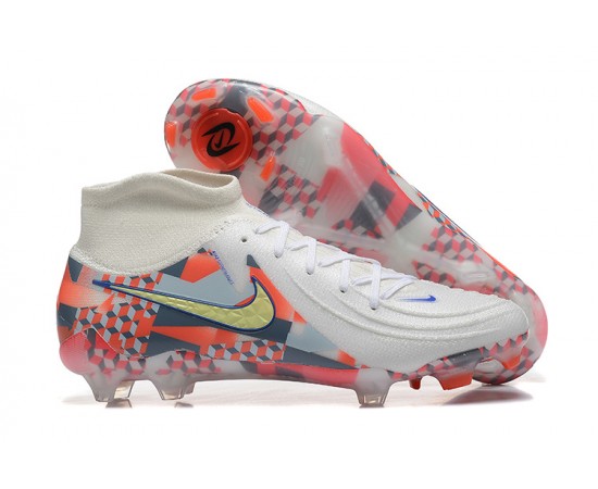 Nike Phantom Luna Elite FG High Top White Orange Soccer Cleats For Men