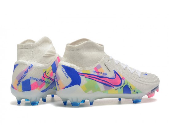 Nike Phantom Luna Elite FG High Top White Pink Blue Soccer Cleats For Men