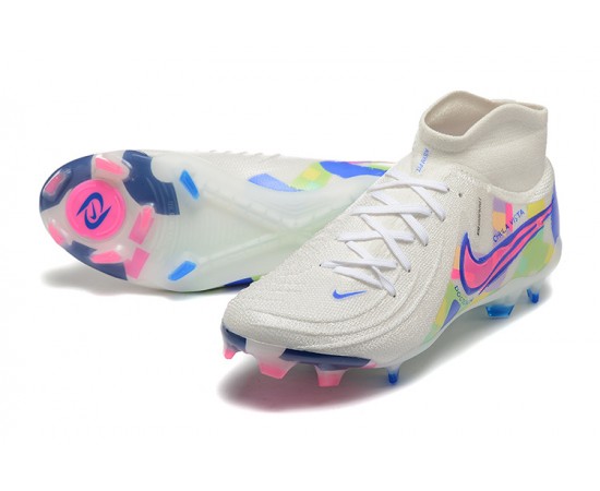 Nike Phantom Luna Elite FG High Top White Pink Blue Soccer Cleats For Men