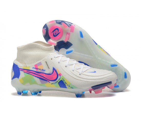 Nike Phantom Luna Elite FG High Top White Pink Blue Soccer Cleats For Men