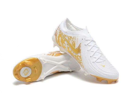 Nike Phantom Luna Elite FG Low Gold White Soccer Cleats For Men