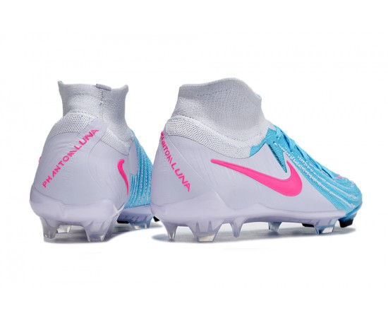 Nike Phantom Luna Elite NU FG Ltblue Pink Grey High Soccer Cleats For Men