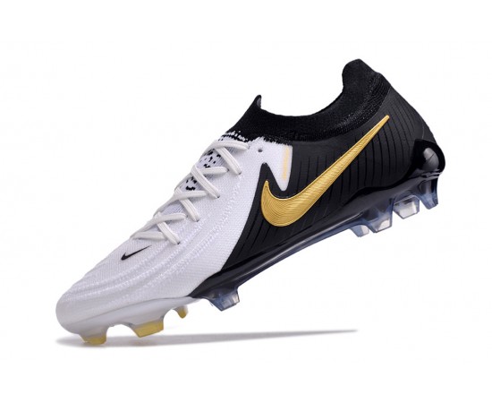 Nike Phantom Luna Elite NU FG White Black Gold Low Soccer Cleats For Men