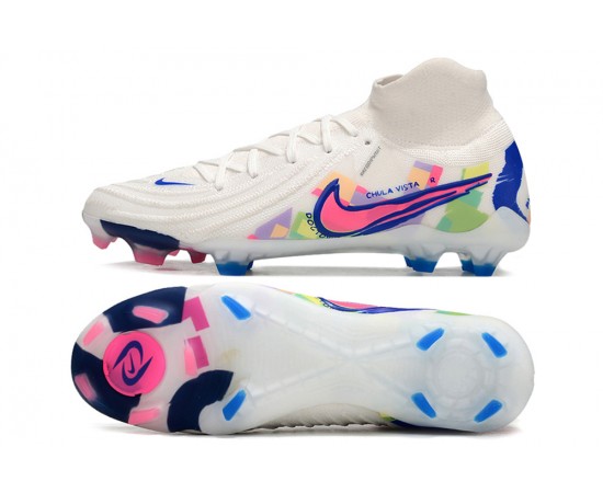 Nike Phantom Luna Elite NU FG White Blue Pink High Soccer Cleats For Men