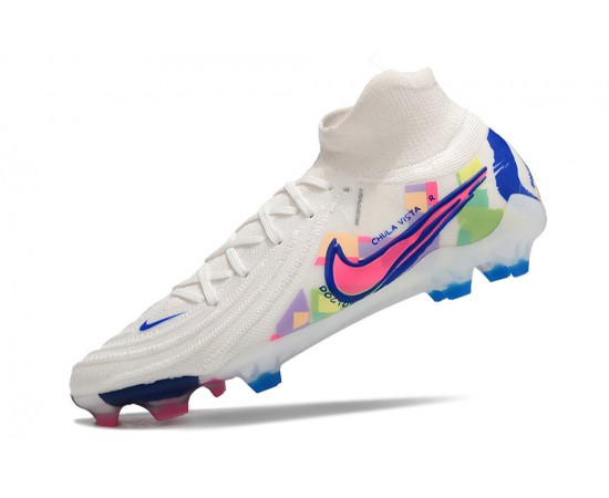 Nike Phantom Luna Elite NU FG White Blue Pink High Soccer Cleats For Men