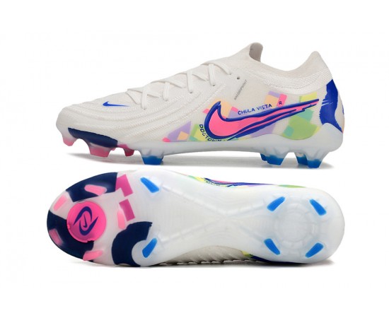 Nike Phantom Luna Elite NU FG White Blue Pink Low Soccer Cleats For Men