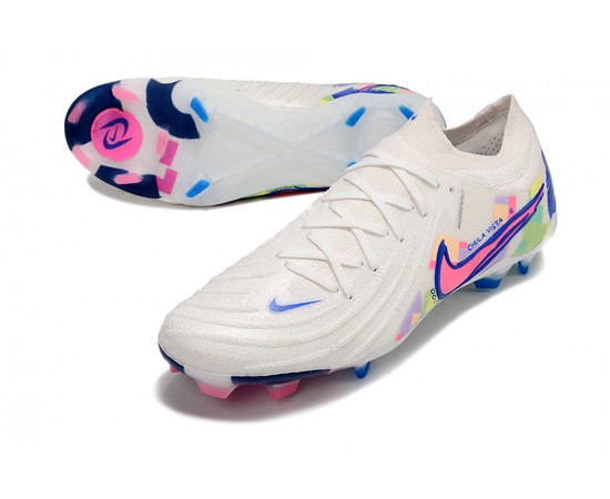 Nike Phantom Luna Elite NU FG White Blue Pink Low Soccer Cleats For Men