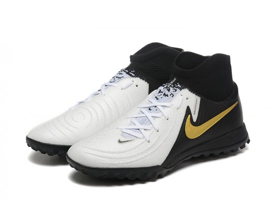 Nike Phantom Luna Elite TF High Top Black White Gold Soccer Cleats For Men