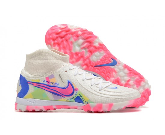 Nike Phantom Luna Elite TF High Top Pink White Blue Soccer Cleats For Men