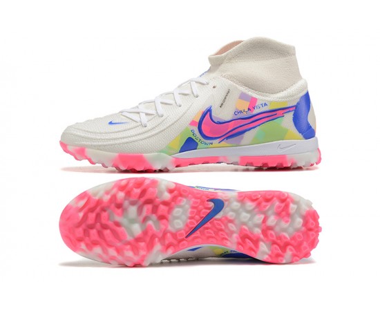 Nike Phantom Luna Elite TF High Top Pink White Blue Soccer Cleats For Men