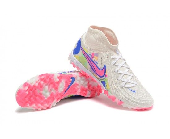 Nike Phantom Luna Elite TF High Top Pink White Blue Soccer Cleats For Men