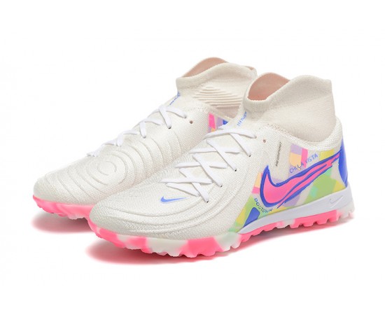 Nike Phantom Luna Elite TF High Top Pink White Blue Soccer Cleats For Men