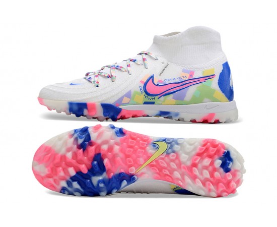 Nike Phantom Luna Elite TF High Top Soccer Cleats White Blue Pink For Men And Women