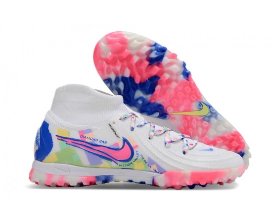 Nike Phantom Luna Elite TF High Top Soccer Cleats White Blue Pink For Men And Women