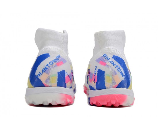 Nike Phantom Luna Elite TF High Top Soccer Cleats White Blue Pink For Men And Women