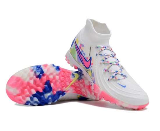 Nike Phantom Luna Elite TF High Top Soccer Cleats White Blue Pink For Men And Women