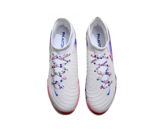 Nike Phantom Luna Elite TF High Top Soccer Cleats White Blue Pink For Men And Women