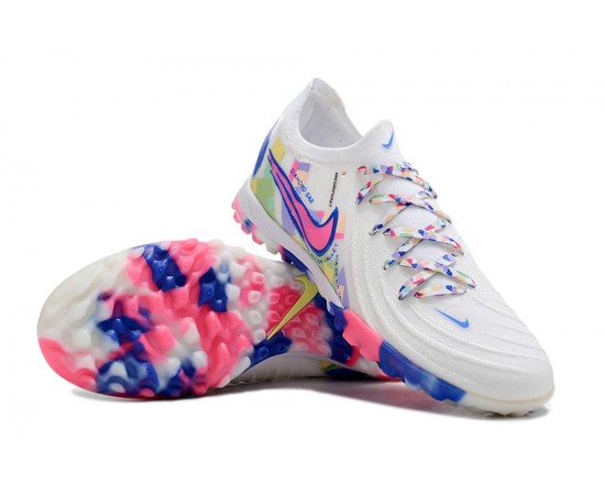 Nike Phantom Luna Elite TF Low Soccer Cleats White Blue Pink For Men And Women