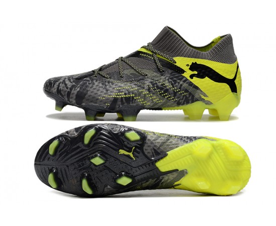 Puma Future 7 Ultimate FG-AG Black Yellow Green Low Soccer Cleats For Men