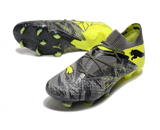 Puma Future 7 Ultimate FG-AG Black Yellow Green Low Soccer Cleats For Men