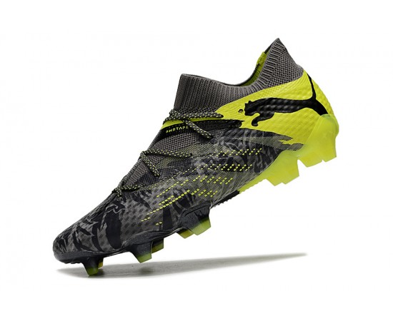 Puma Future 7 Ultimate FG-AG Black Yellow Green Low Soccer Cleats For Men